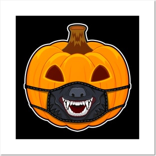 Pumpkin Halloween with Werewolf Mask Posters and Art